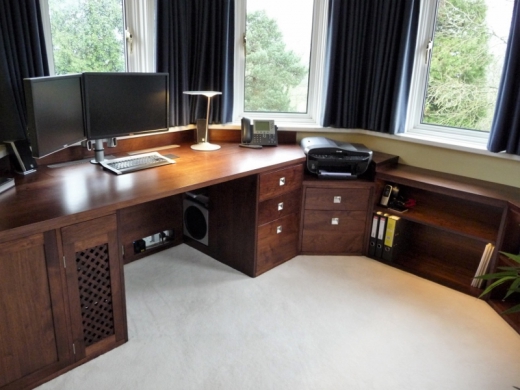 Builtin Desk In Cherry With Bookcase And Cupboards