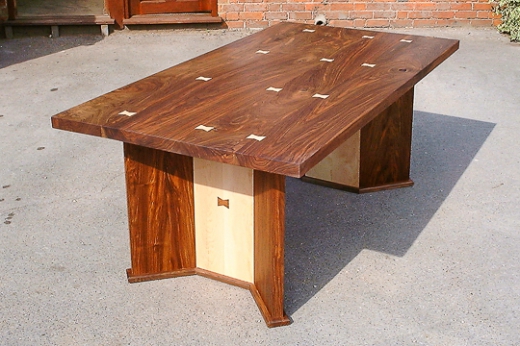 Contemporary American Walnut And Maple Table With Dovetail Keyed Top