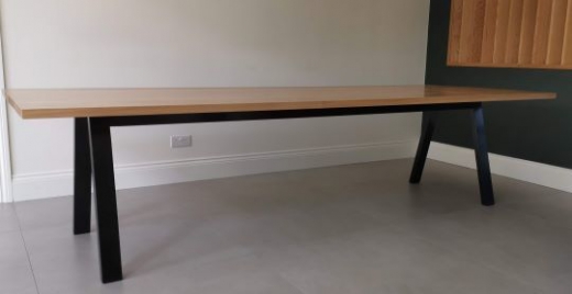 Large Oak Dining Table On Black Finished Metal Legs 1