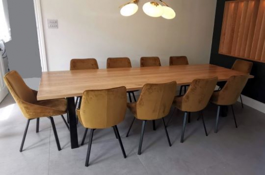 Large Oak Dining Table On Black Finished Metal Legs 2