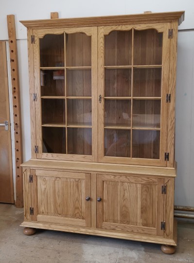 Large Oak Dresser With Glazed Doors And Cupboard Base