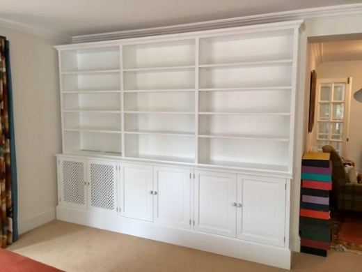 Large White Painted Bookcase With Cupboard Doors