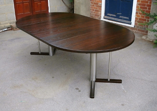 Oak Top And Stainless Steel Legged Tabl