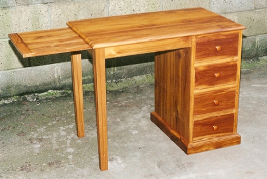 Teak Work Table Desk With Drawers And Pullout Extending Top
