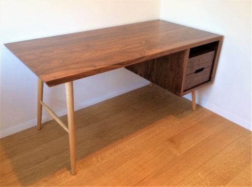 Walnut Desk With Two Drawer Pedestal On Turned Legs